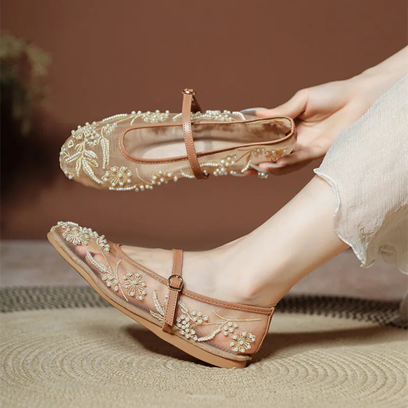 Sidonie beaded mesh ballet flats