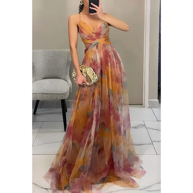 Robe longue imprimée en tulle Tatiana