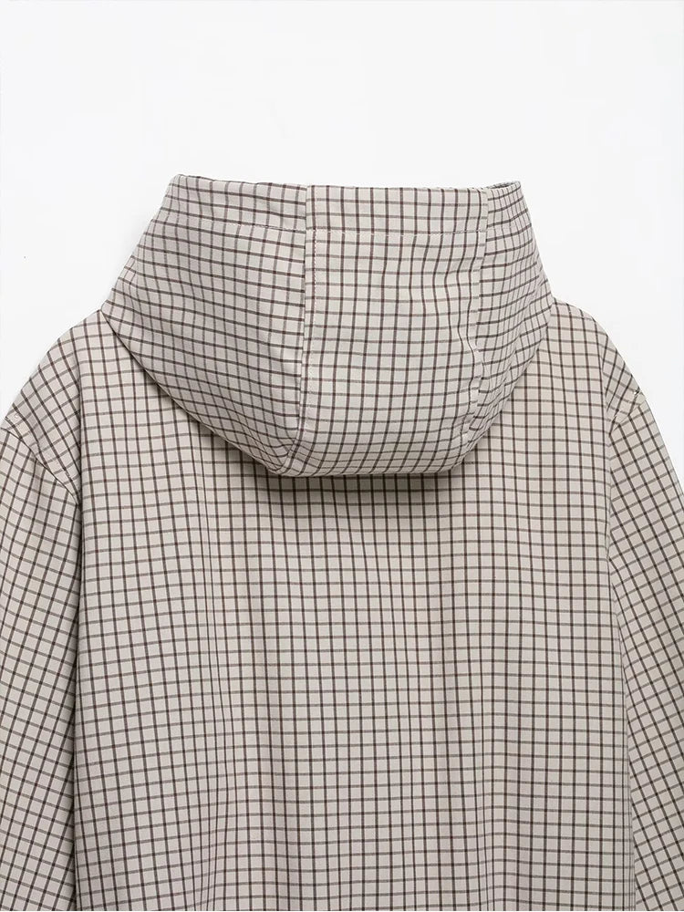 Veste courte à carreaux à capuche Célia
