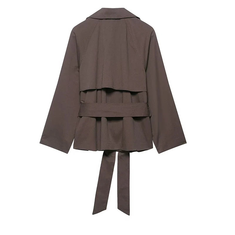 Kurzer Trenchcoat mit Gürtel in Taupe Gwenaëlle