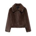 Veste courte en fausse fourrure chocolat Liane