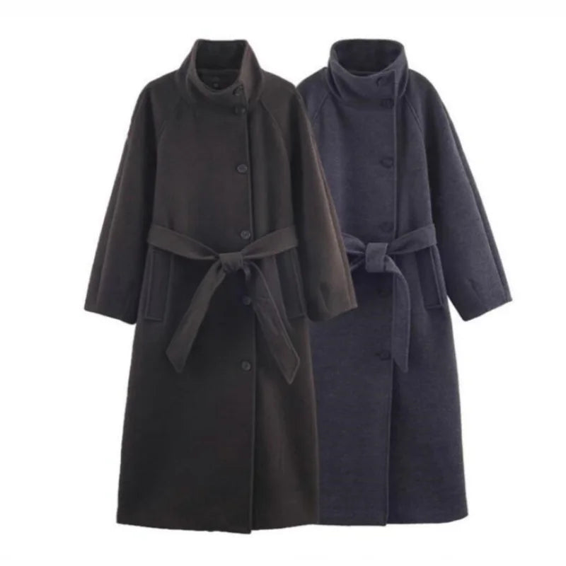 Manteau ceinturé à col montant Maëlle