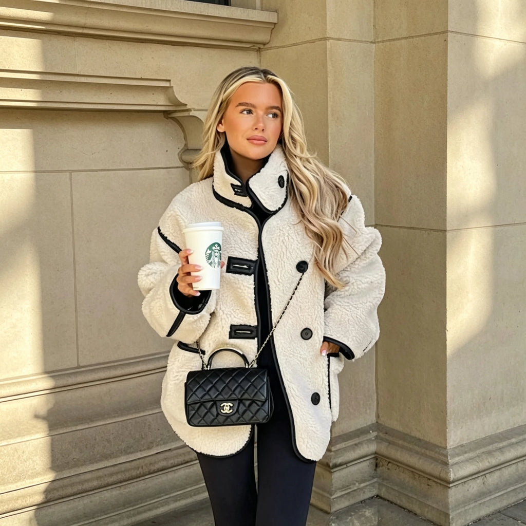 Manteau effet peau lainée à liseré noir Thérèse