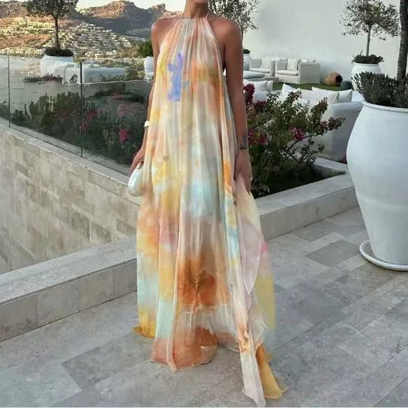 Robe bohème imprimée dos nu Marine