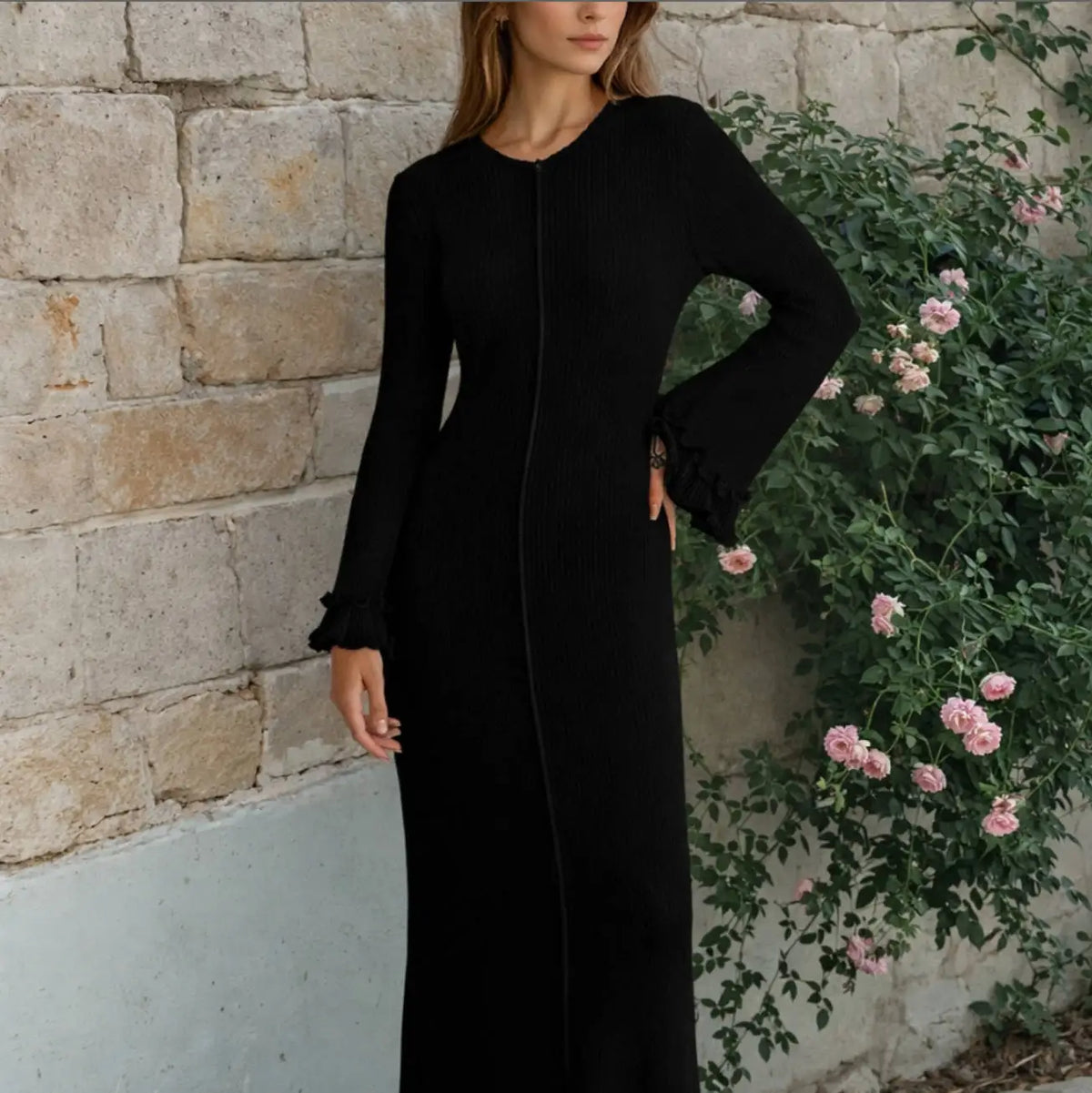 Robe longue en maille à manches évasées Apolline