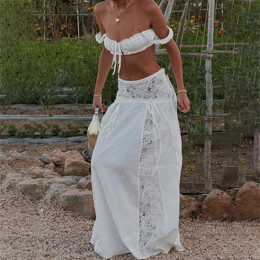 Ensemble bohème camisole et jupe en dentelle Valentine