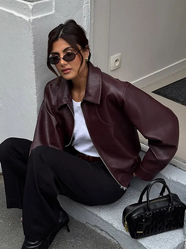 Veste courte effet cuir bordeaux Mathilde