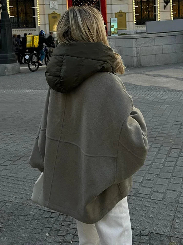 Veste bicolore à capuche Prune