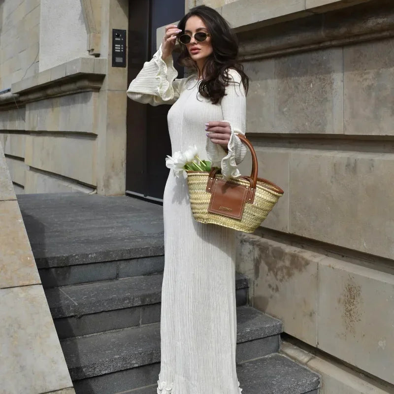 Robe longue en maille à manches évasées Apolline