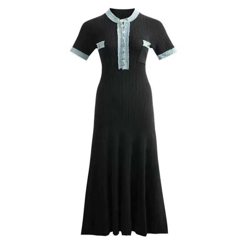 Robe longue effet denim boutonnée Aude