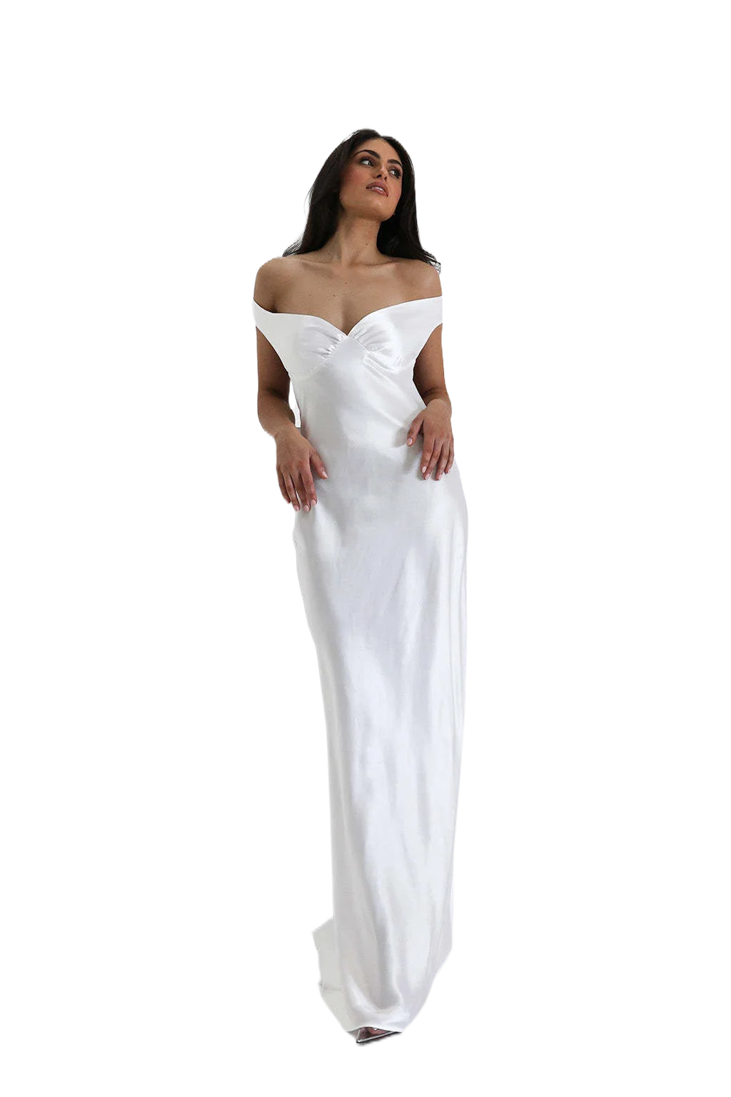 Robe longue en satin épaules dénudées Alma