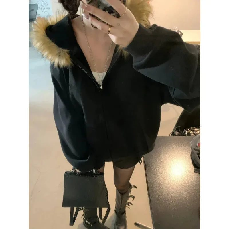 Cardigan zippé à capuche fourrée Héloïse