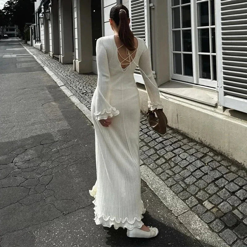 Robe longue en maille à manches évasées Apolline