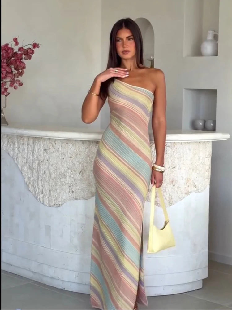 Robe longue en maille bicolore Pervenche