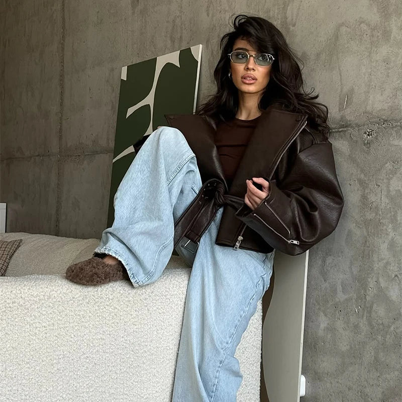 Veste courte effet cuir bordeaux Mathilde