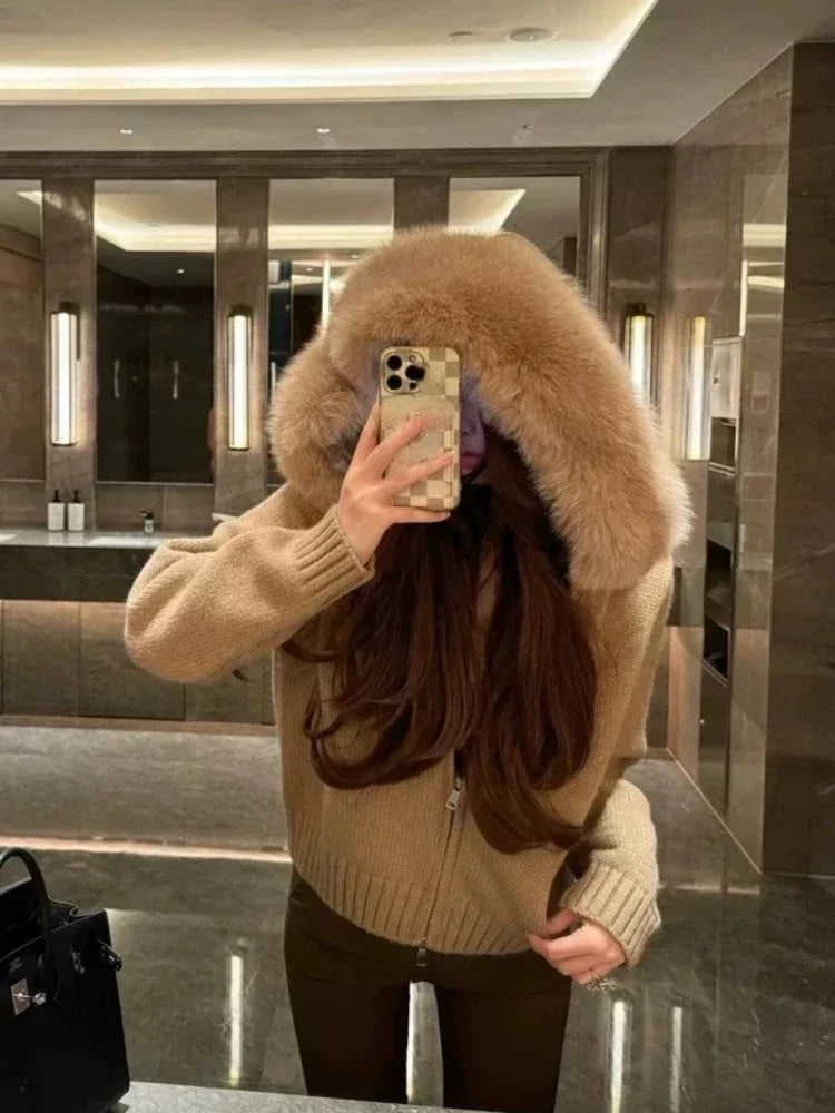 Cardigan zippé à capuche fourrée Héloïse