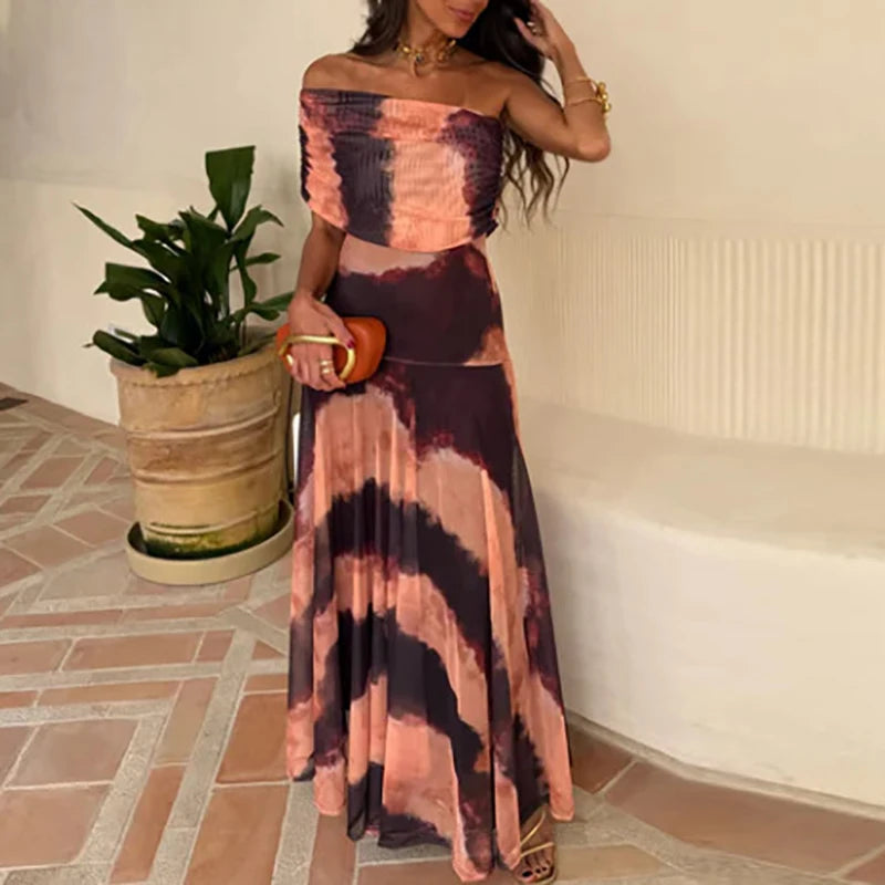 Robe longue épaules dénudées en résille Noëlle