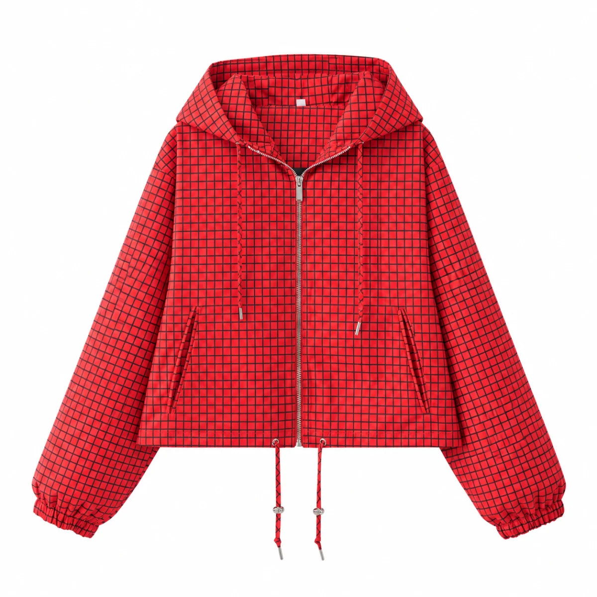 Veste courte à carreaux à capuche Célia