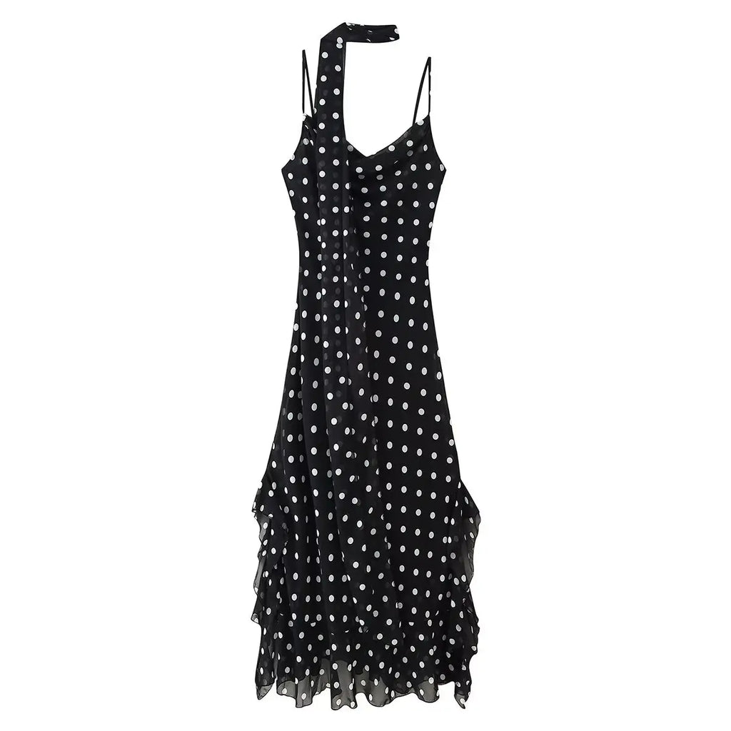 Robe longue à pois avec foulard Ophélie