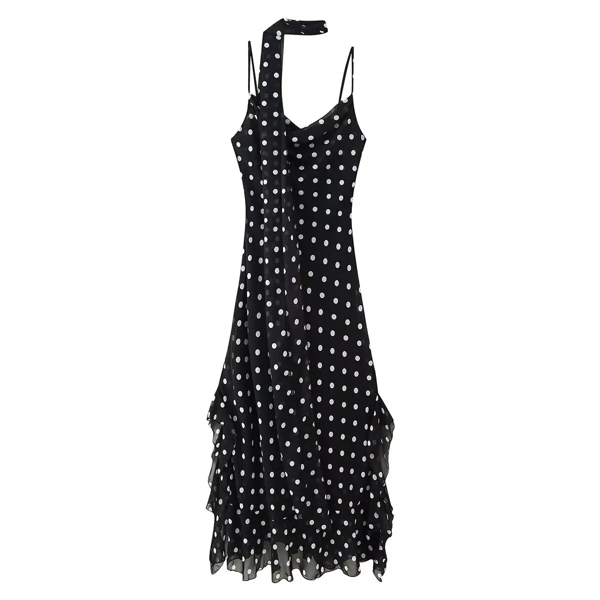 Robe longue à pois avec foulard Ophélie