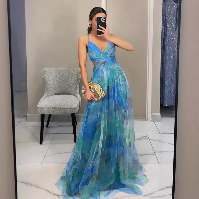 Robe longue imprimée en tulle Tatiana
