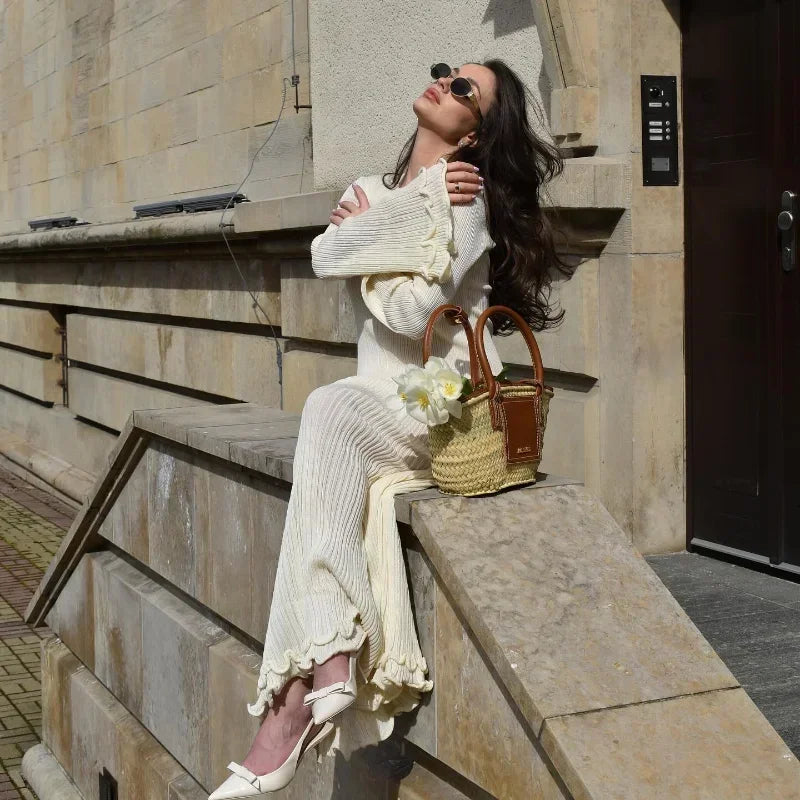 Robe longue en maille à manches évasées Apolline
