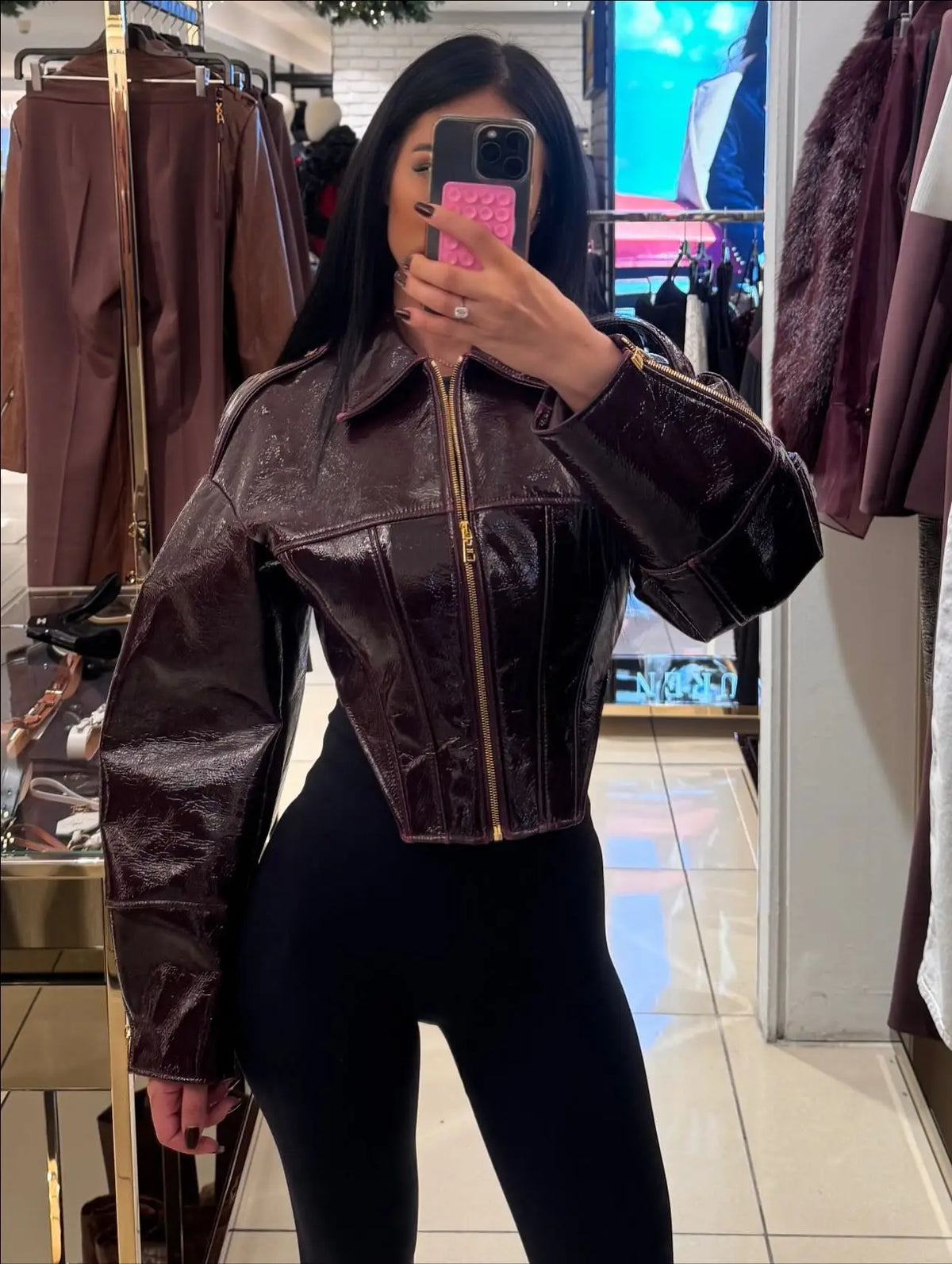 Veste courte effet cuir bordeaux Mathilde