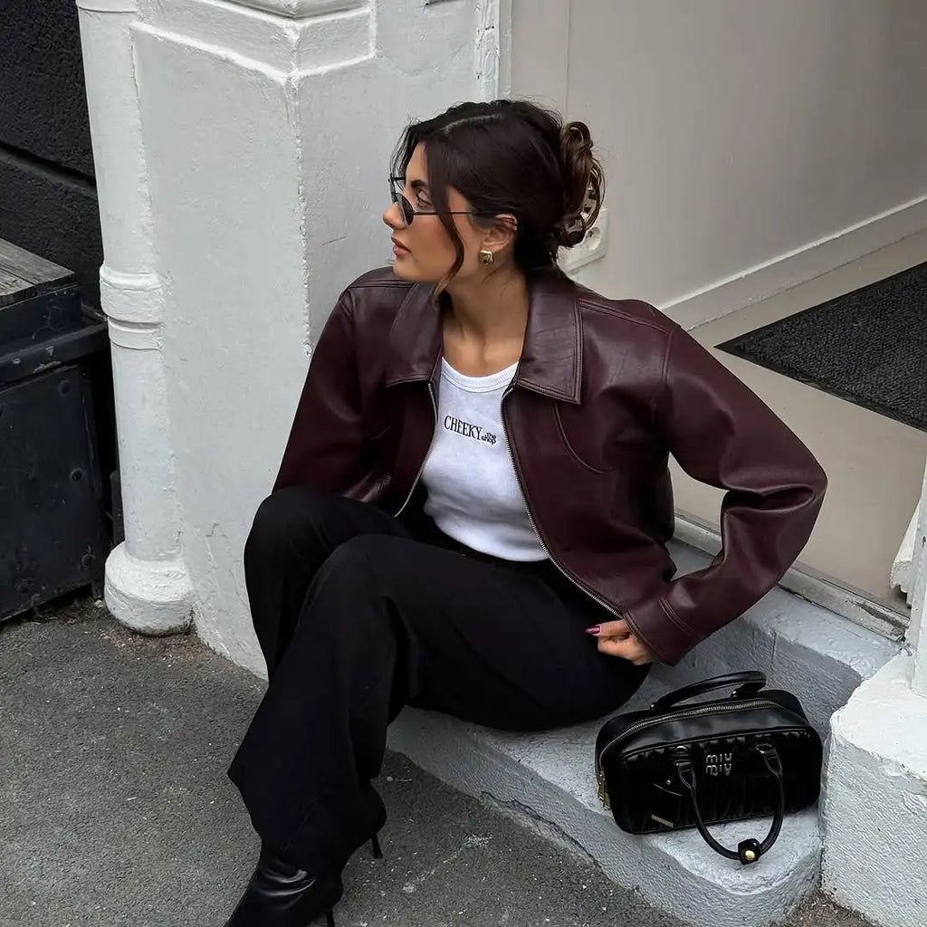 Veste courte effet cuir bordeaux Mathilde
