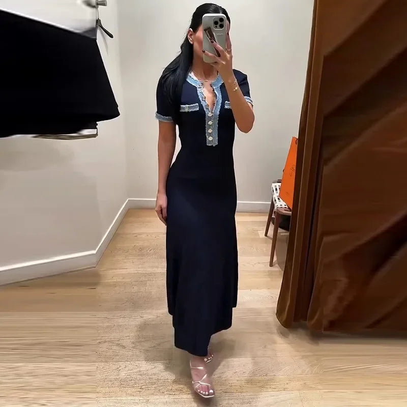 Robe longue effet denim boutonnée Aude
