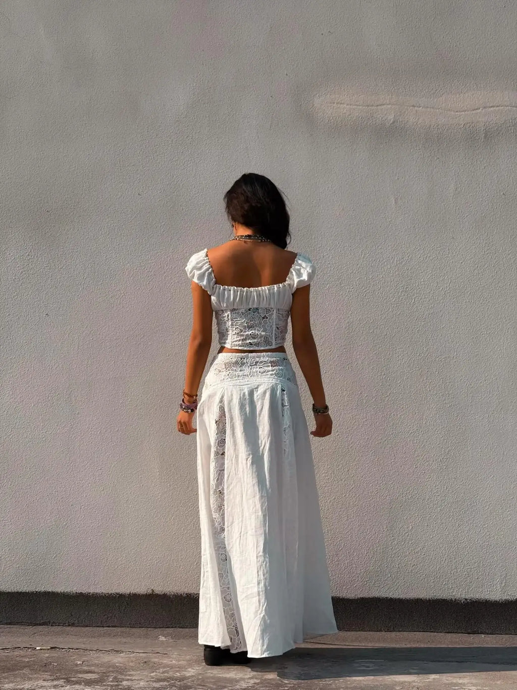 Ensemble haut en dentelle et jupe longue Nadège