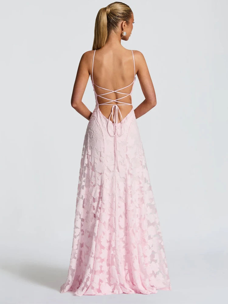 Robe longue brodée de fleurs Micheline