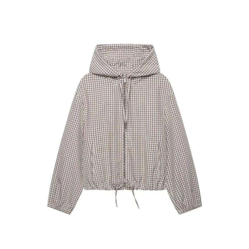 Veste courte à carreaux à capuche Célia