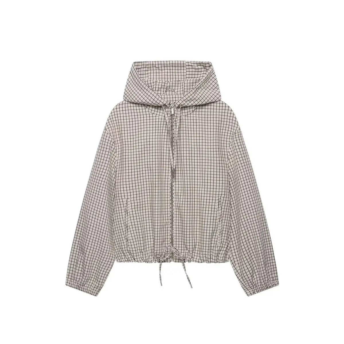 Veste courte à carreaux à capuche Célia