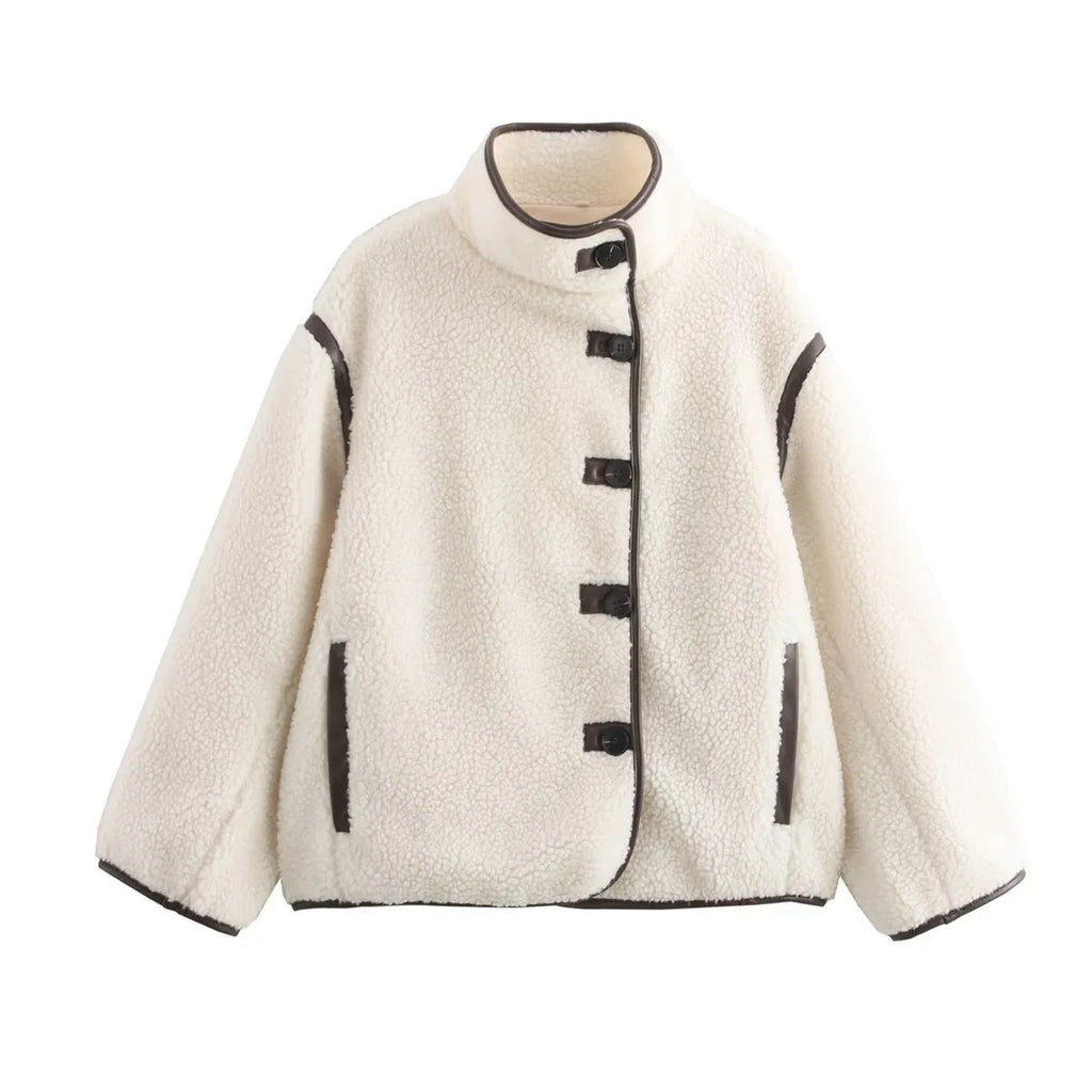 Manteau effet peau lainée à liseré noir Thérèse
