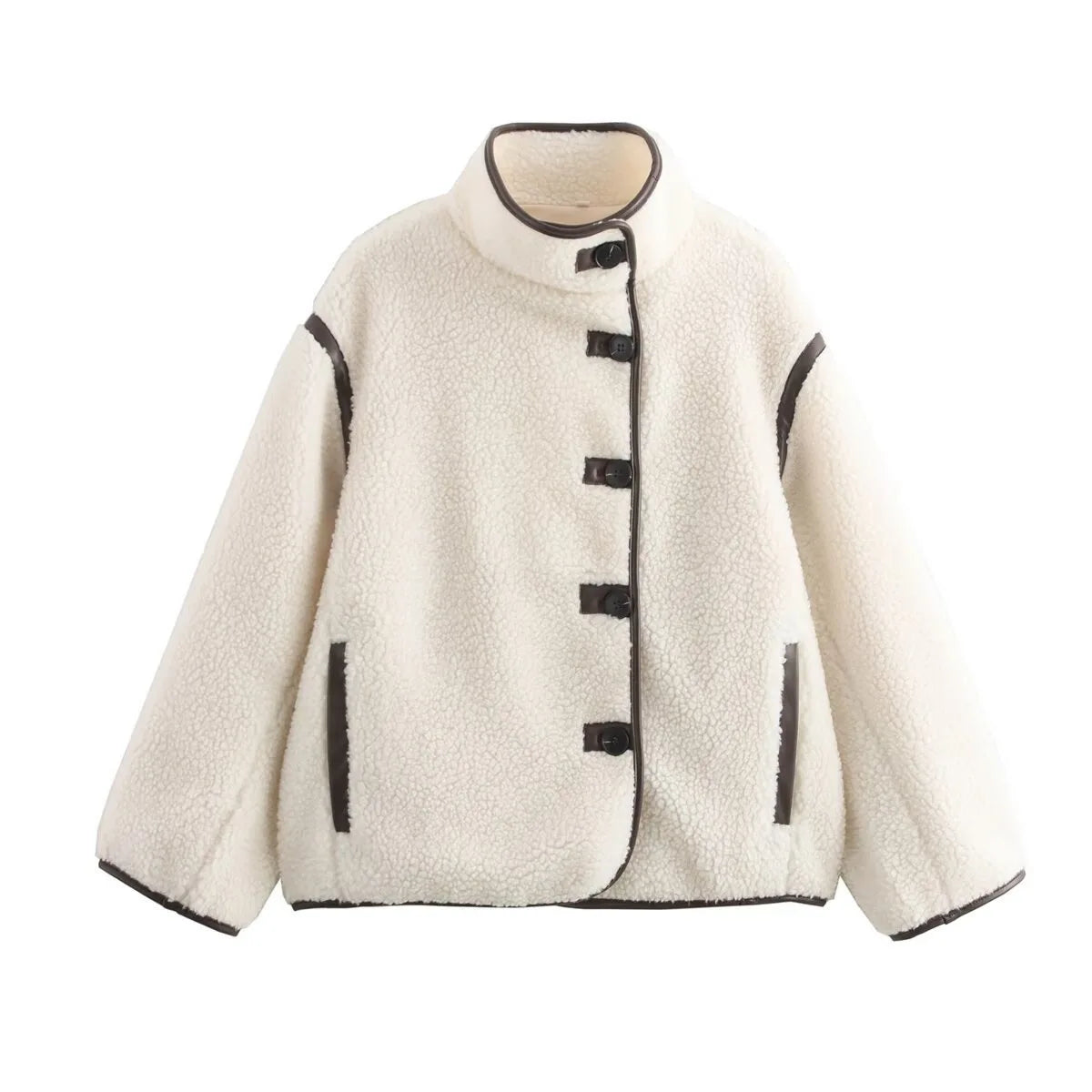 Manteau effet peau lainée à liseré noir Thérèse