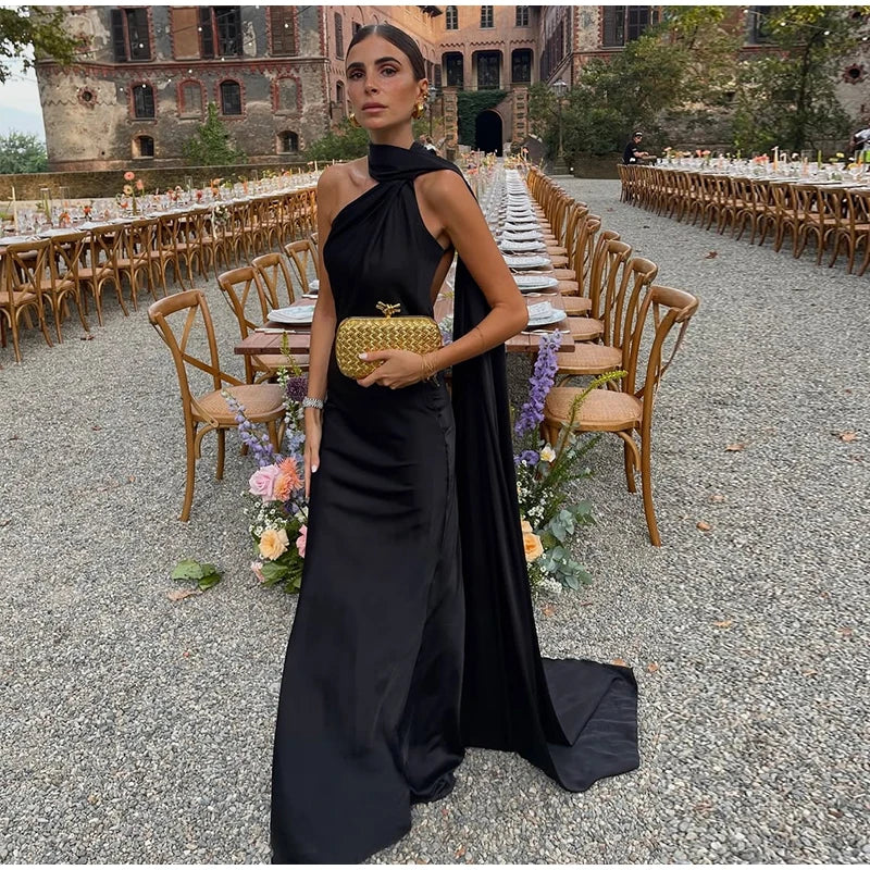 Robe de soirée en satin à ruban Isaure