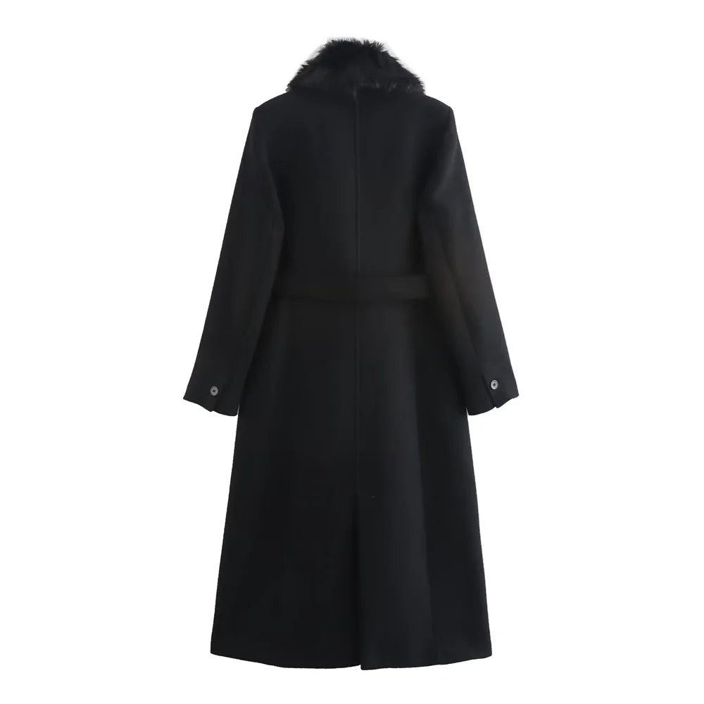 Manteau ceinturé à col en fausse fourrure Lisette