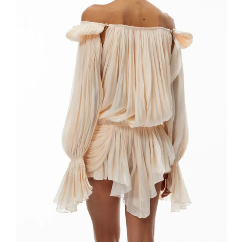 Robe en tulle drapée à manches évasées Carmen