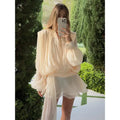 Robe en tulle drapée à manches évasées Carmen