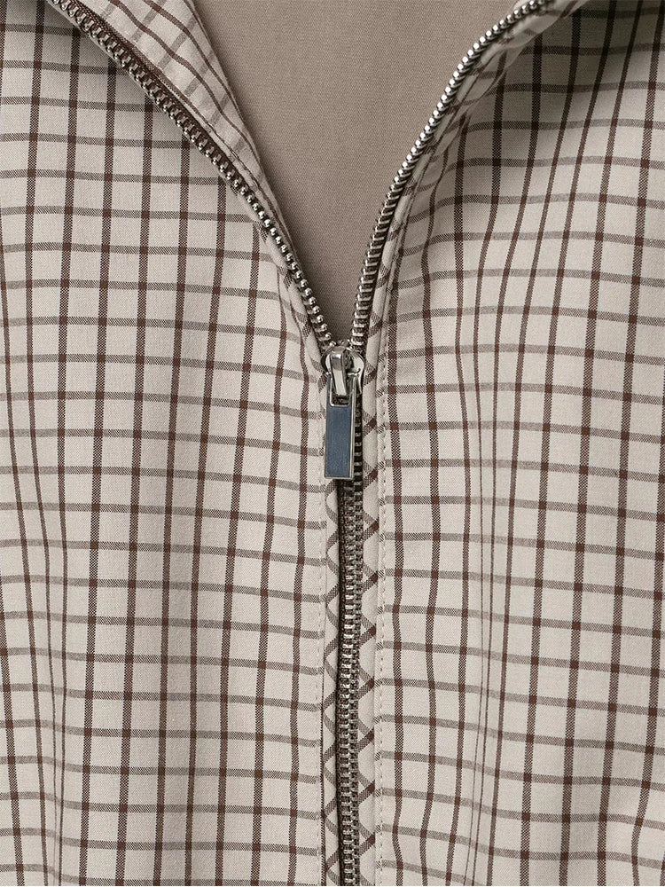 Veste courte à carreaux à capuche Célia