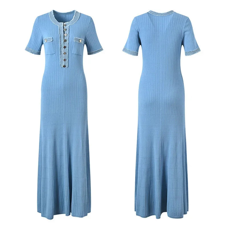 Robe longue effet denim boutonnée Aude