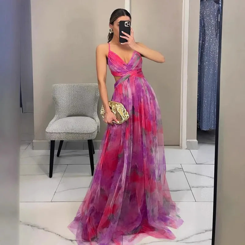 Robe longue imprimée en tulle Tatiana