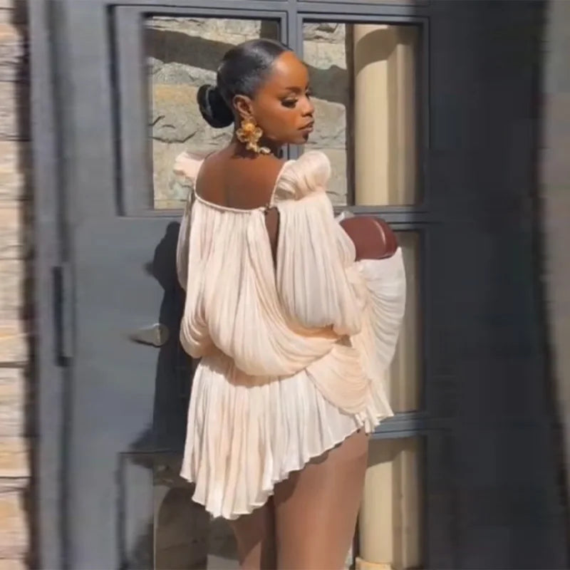 Robe en tulle drapée à manches évasées Carmen