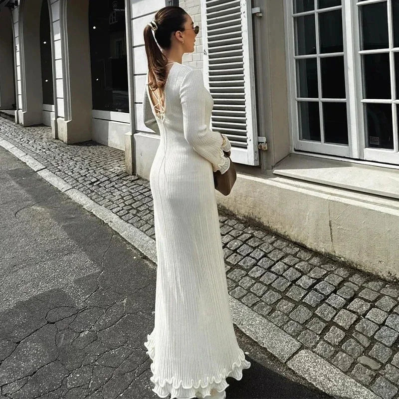 Robe longue en maille à manches évasées Apolline