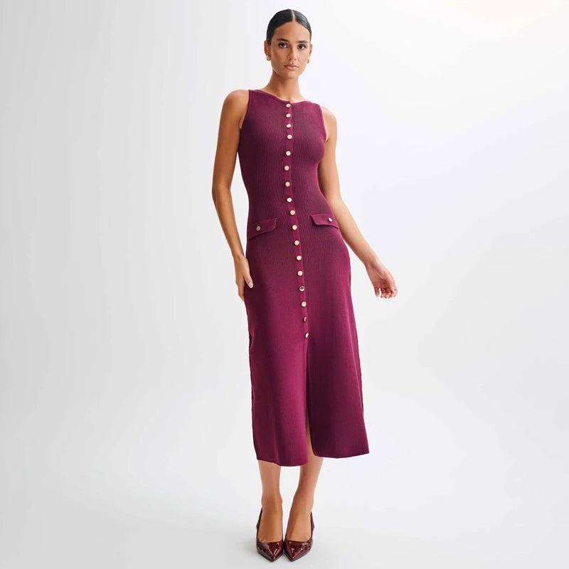 Robe longue en maille sans manches Jade