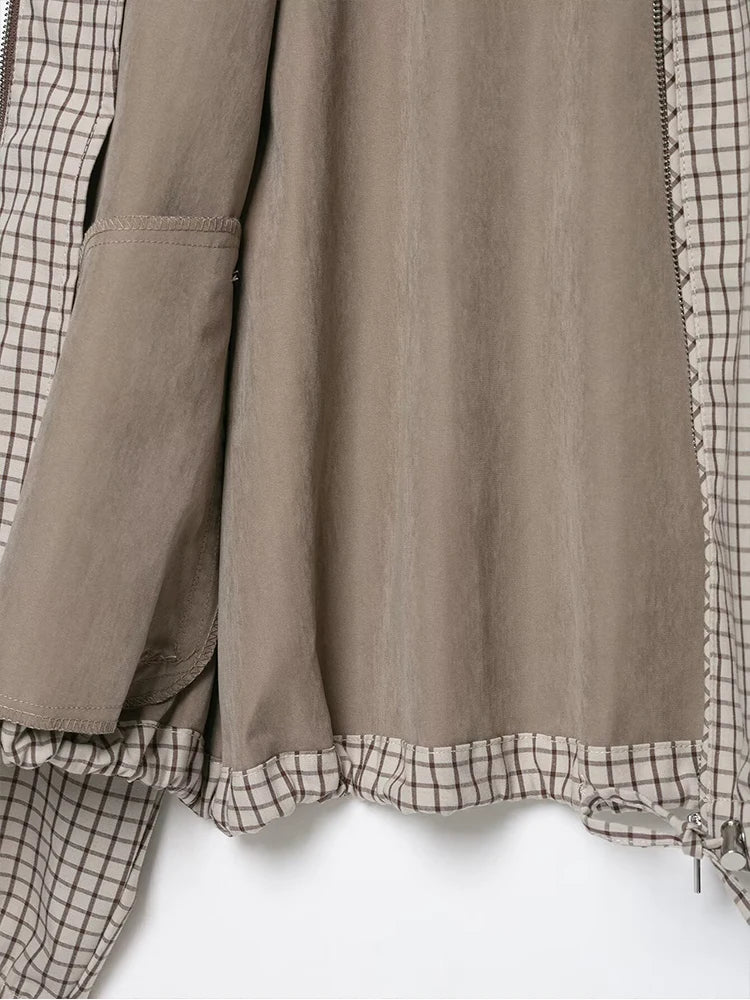Veste courte à carreaux à capuche Célia