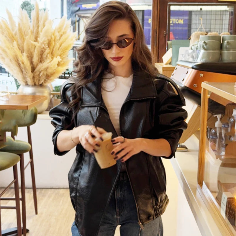Blouson aviateur court effet cuir Léna