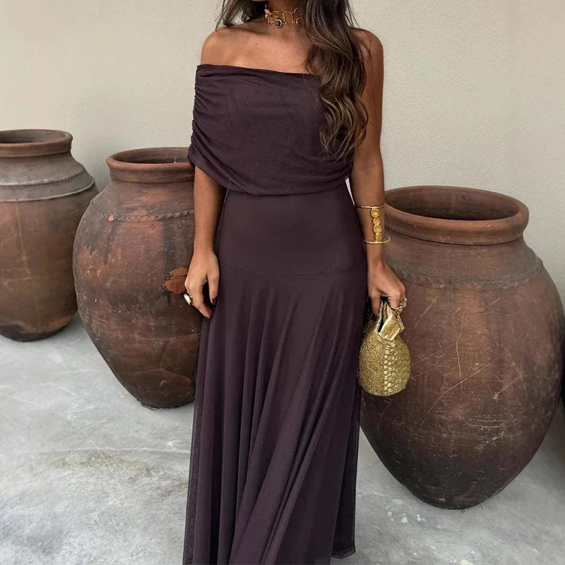Robe longue épaules dénudées en résille Noëlle