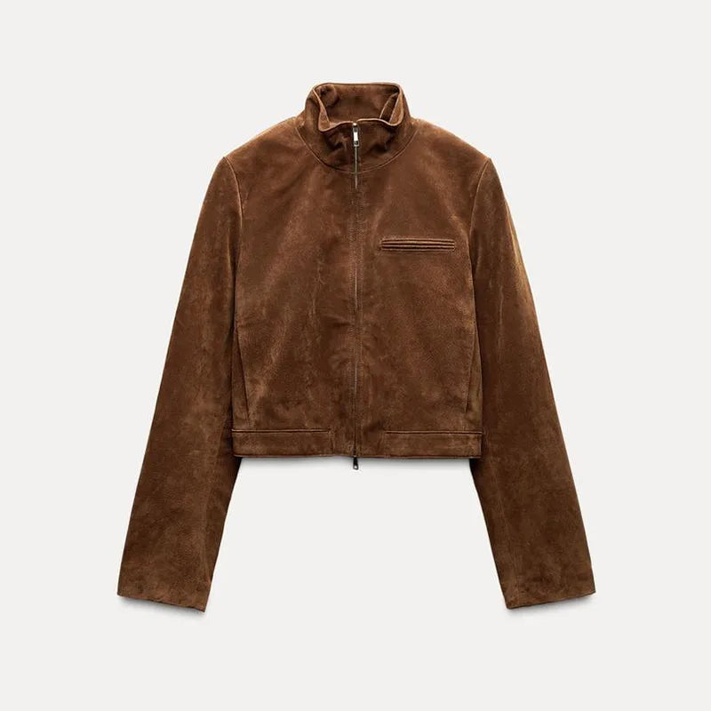 Kurze Jacke in Wildlederoptik mit Stehkragen Éliane