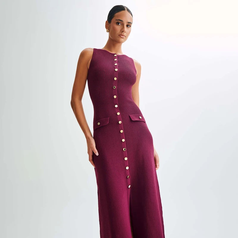 Robe longue en maille sans manches Jade